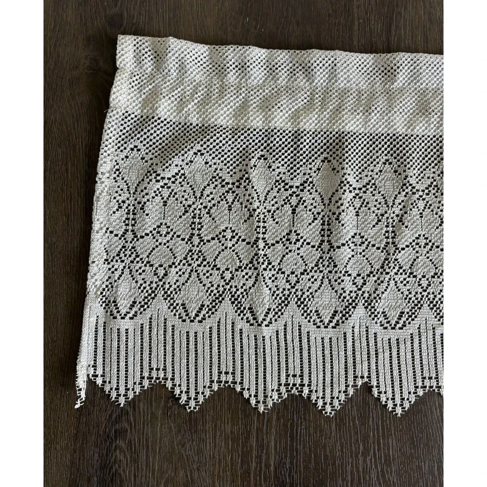 Crochet Floral Lace Window Curtain Valance Cottage Granny Rustic Rod Pocket